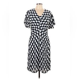 Lewit Navy Blue and White Geometric Midi Dress - Size 16